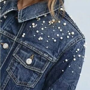 Anthropologie Pilcro Pearled Denim Trucker Jacket Size Medium